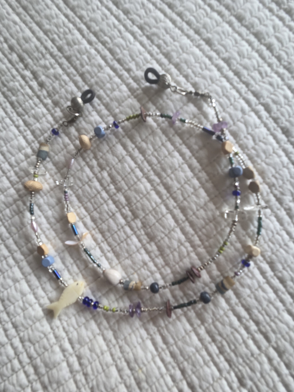 Beaded Multicolor Eyeglass Chain with Fish Charm - No Brand